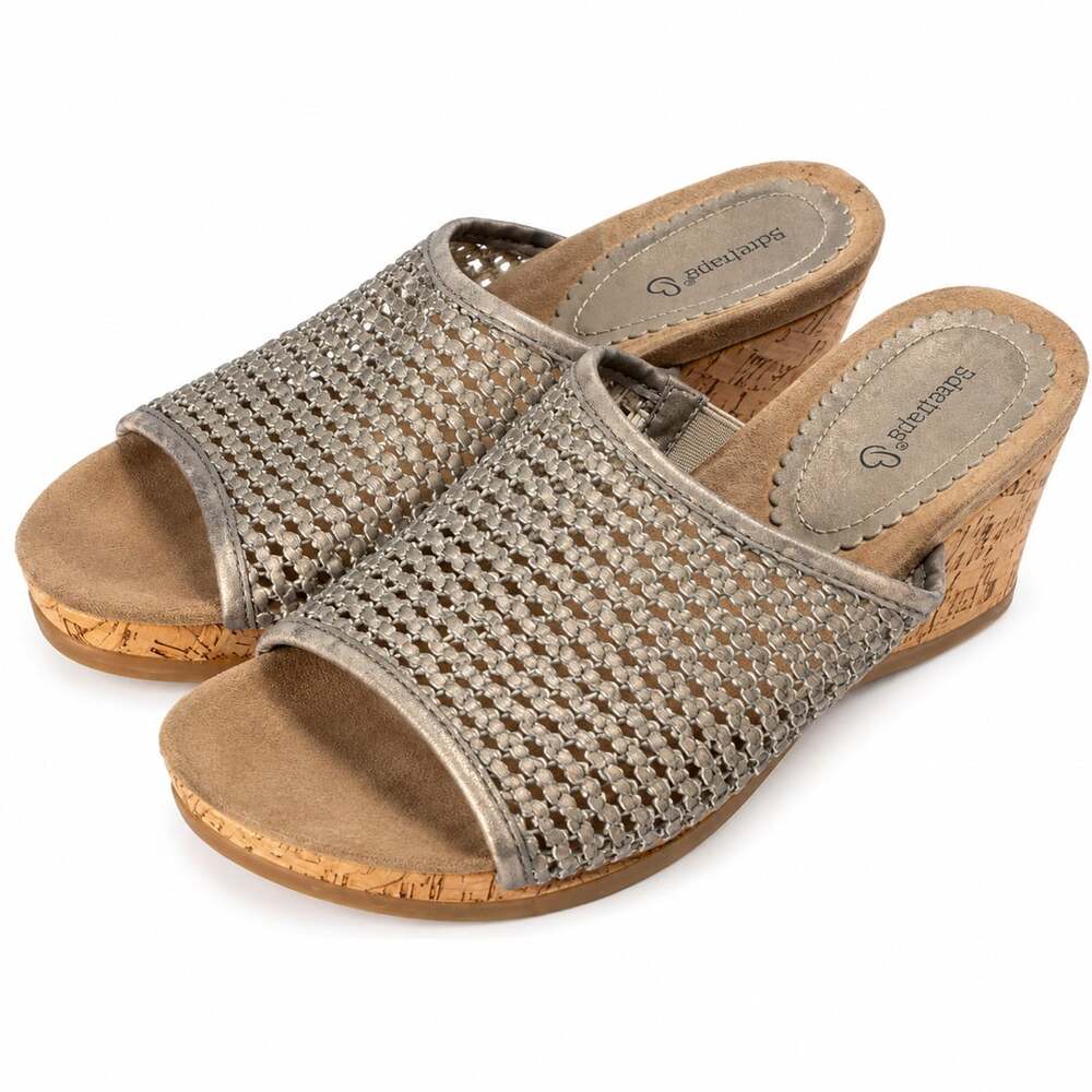 Baretraps Flossey Wedge Slide Sandal Size 8.5M Gold Woven